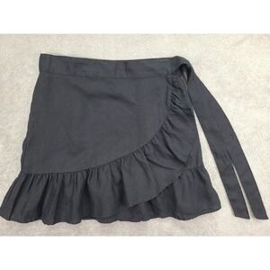 GAP Womens Black Linen Wrap Mini‎ Skirt Sz Lg Ruffle Hem Tie Closure Casual